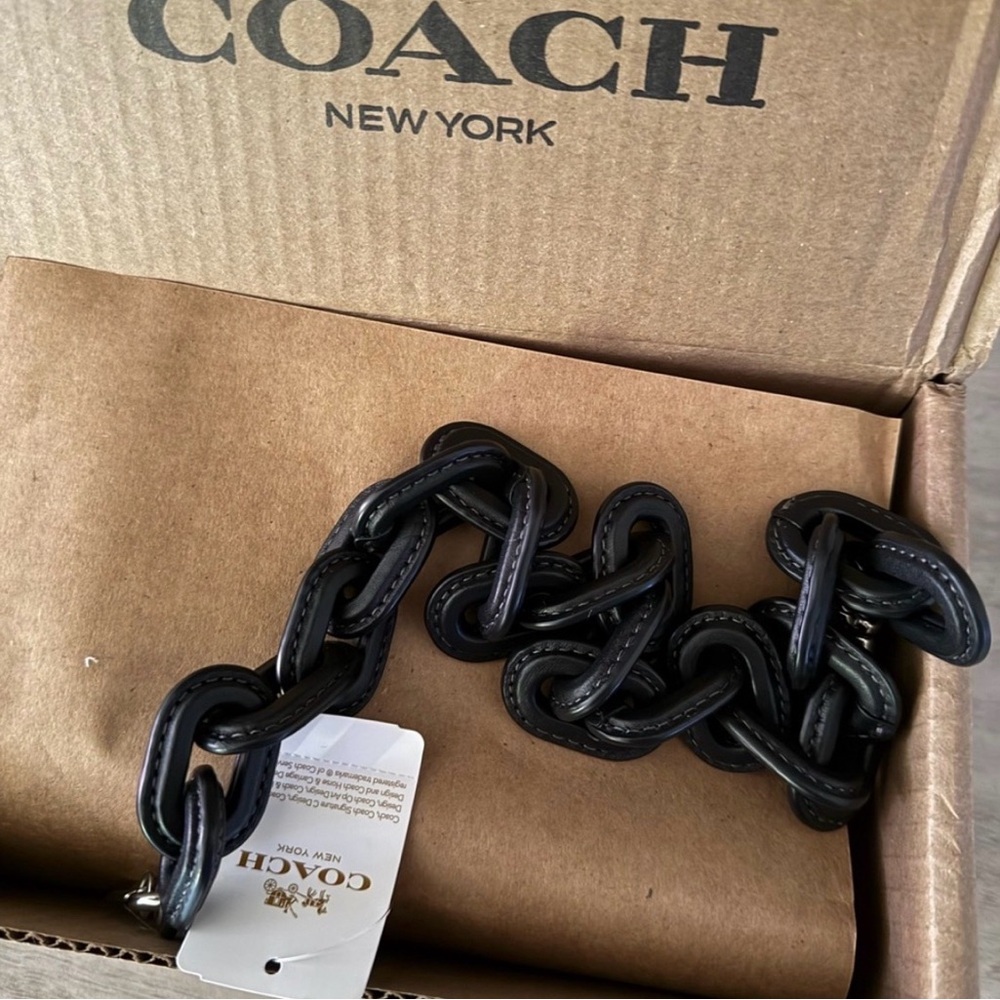 Coach Black Leather Chain Purse Charm Accessory NWT